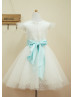 Ivory Satin Dots Tulle Knee Length Flower Girl Dress